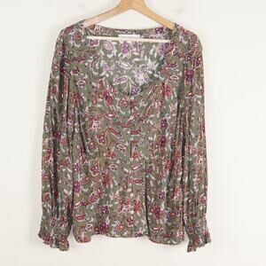 Loft Ann Taylor Floral Green Paisley Long Sleeve Blouse Top Womens Sz XXL